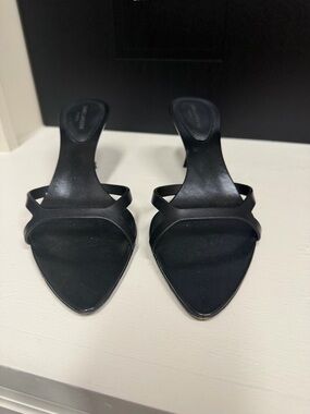 Saint Laurent Black Pointed Slide Heels with Double Strap